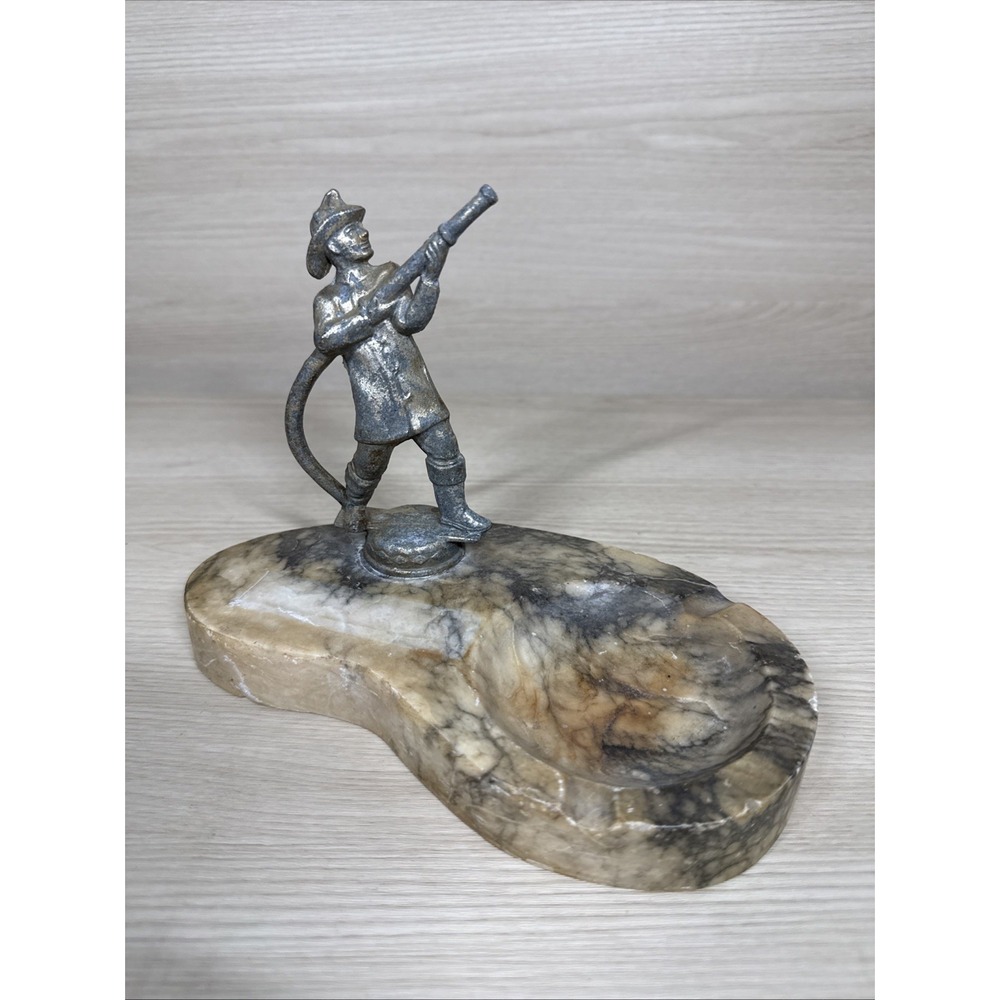 Vintage Bronze/Silver/Gold & Marble Firefighter Ashtray, Trinket Dish Italy EUC - Picture 1 of 7